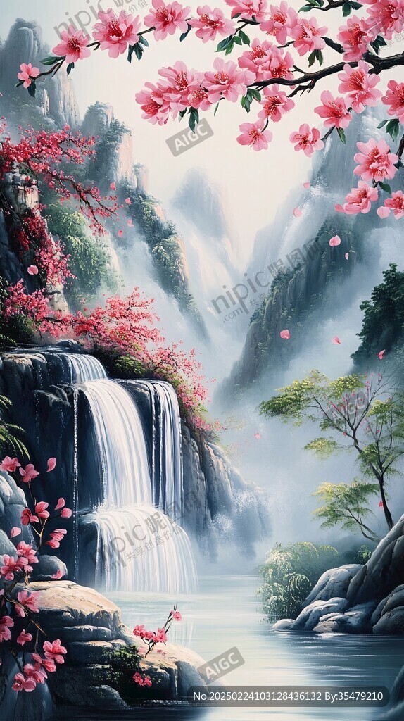 山水畫風景畫花開富貴