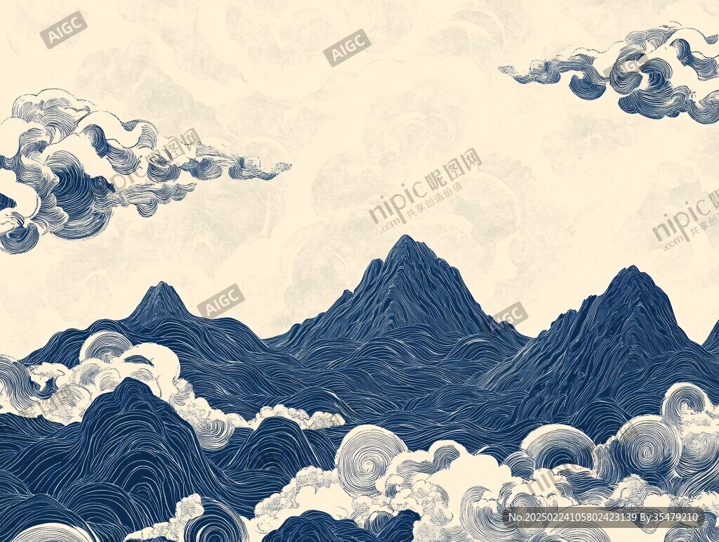 高端山水線包裝插畫