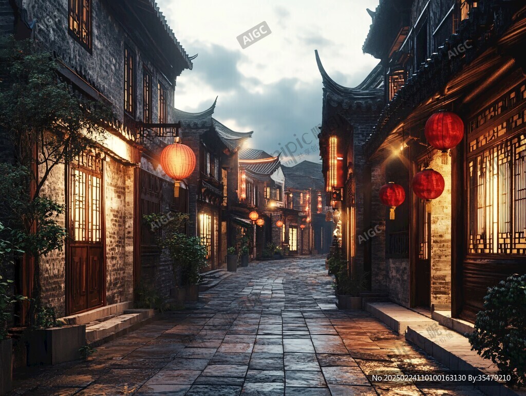 街景民俗古建筑夜景