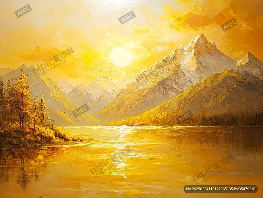 山水夕陽油畫