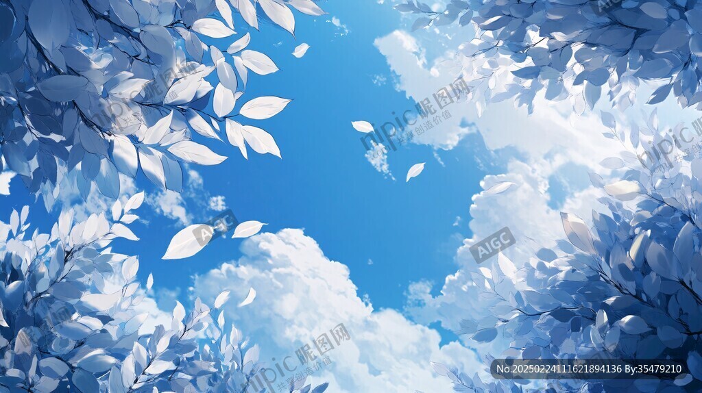 樹葉藍背景