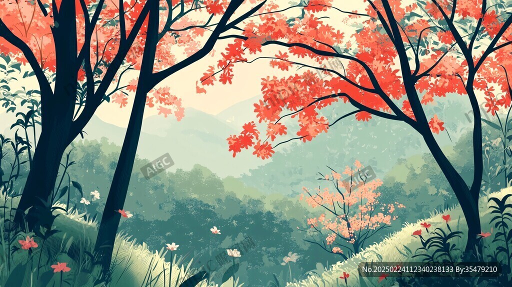 唯美紅葉插畫
