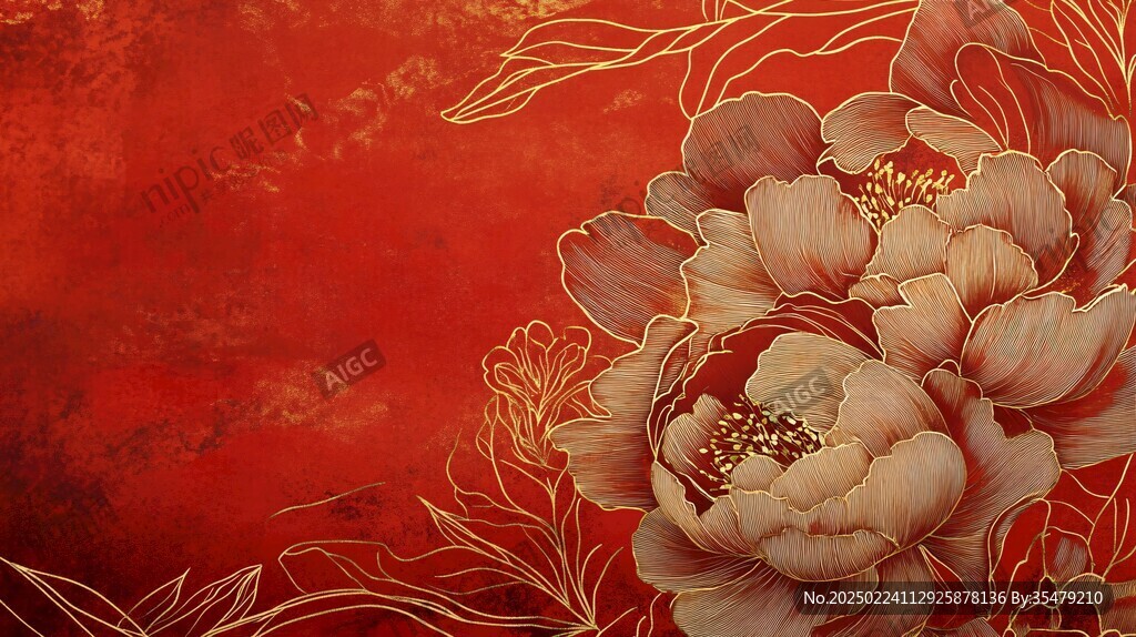 牡丹花線描金輕奢