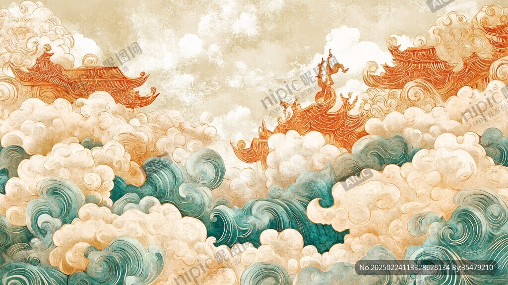 古風海浪包裝插畫