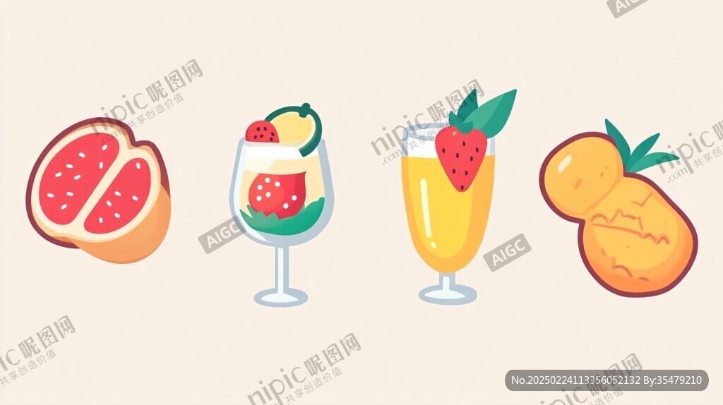 暑期飲品水果插畫(huà)