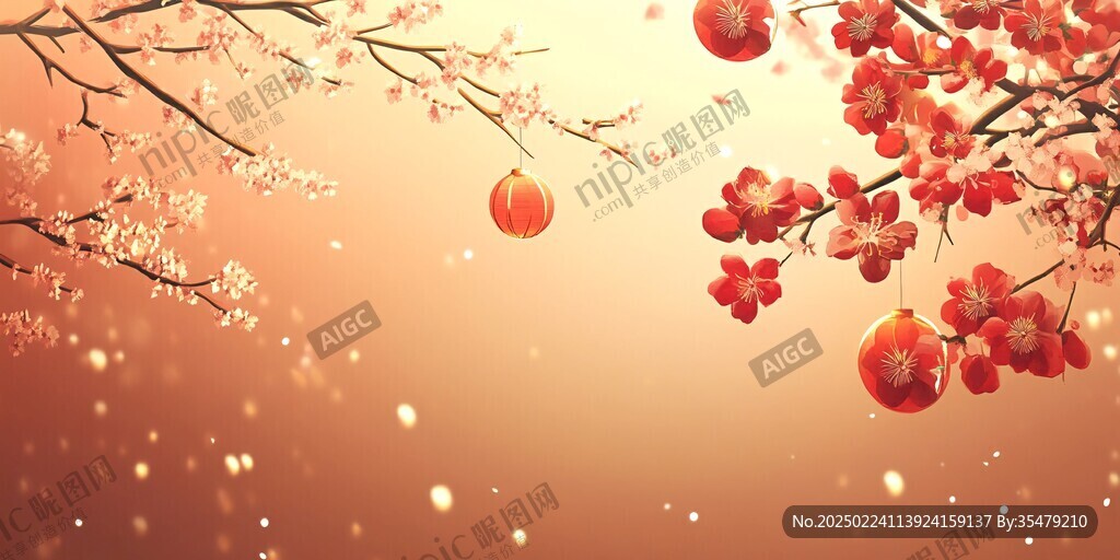 燈籠梅花背景圖