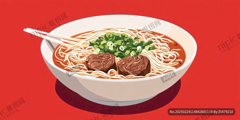 牛肉丸面美食插畫