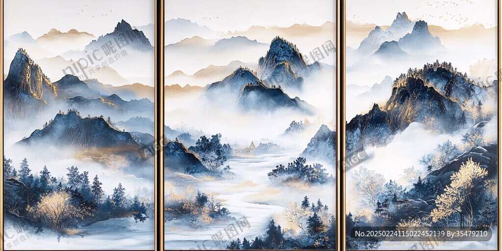 新中式裝飾畫山水屏風(fēng)