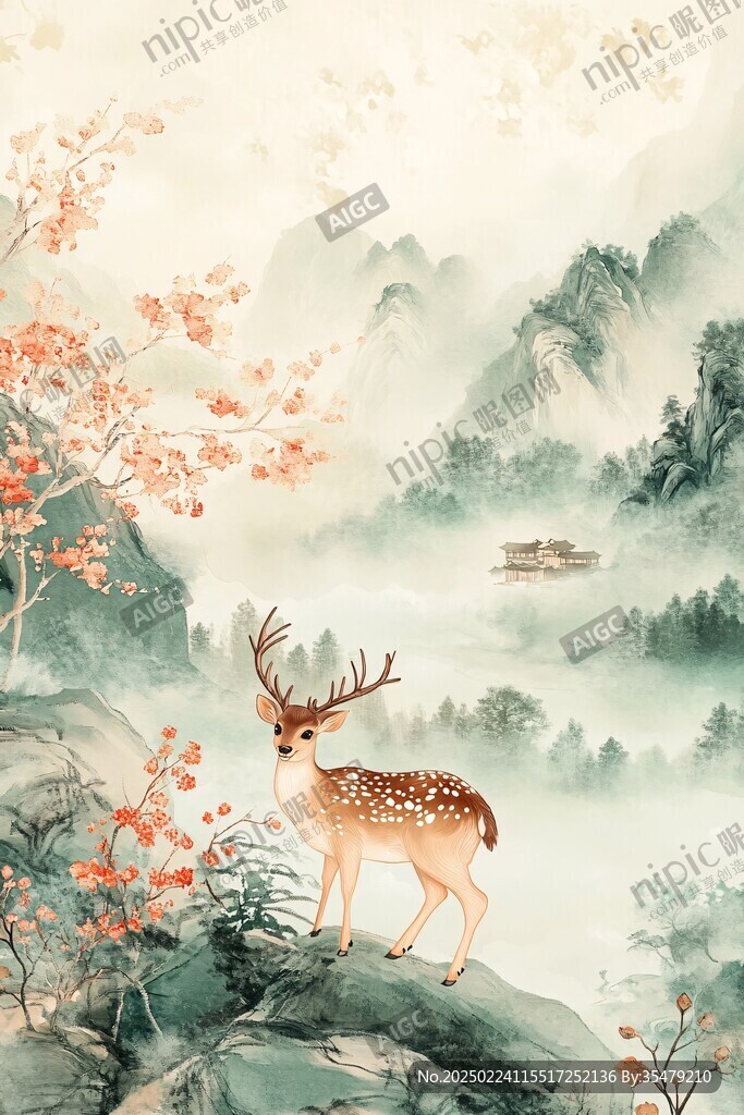 九色鹿山水畫