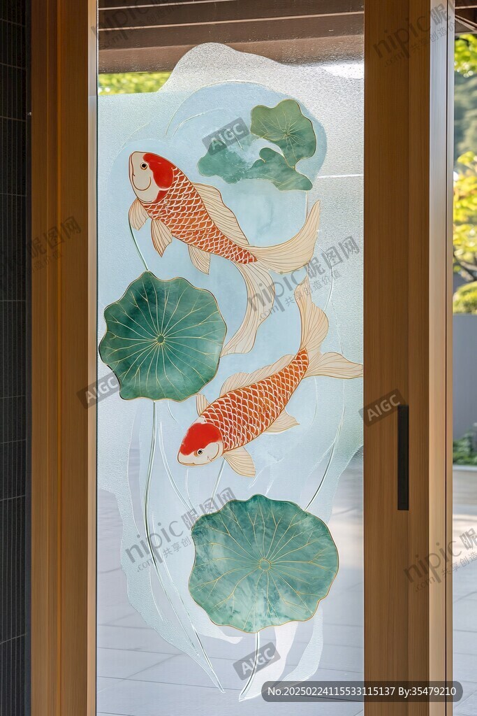 現(xiàn)代屏風(fēng)鯉魚(yú)圖