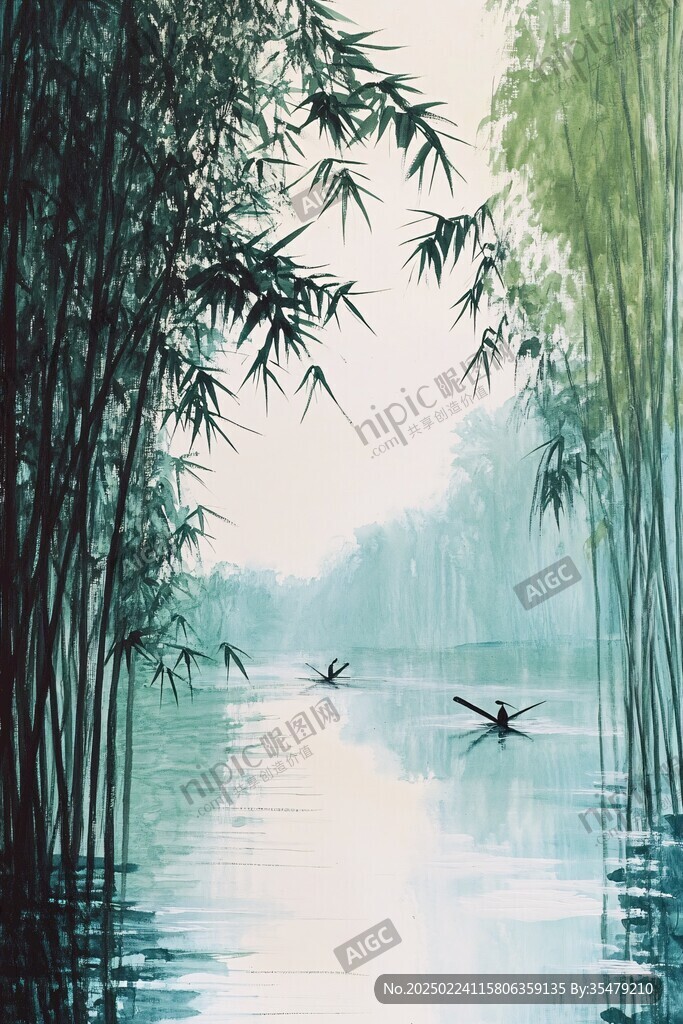 新中式竹林山水裝飾畫