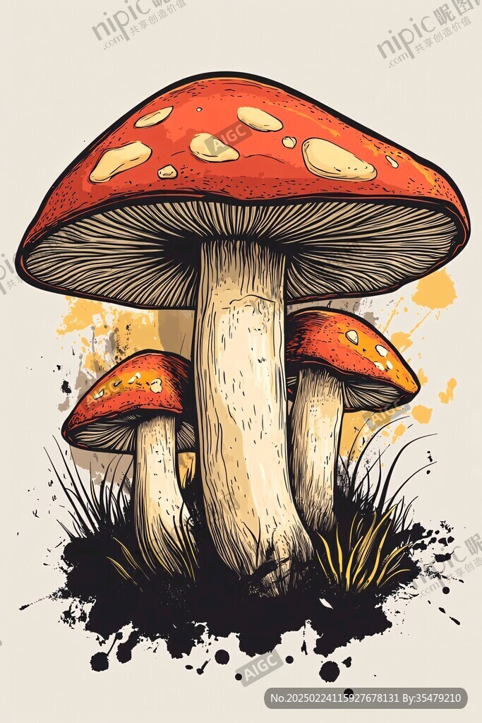 手繪菌菇插畫
