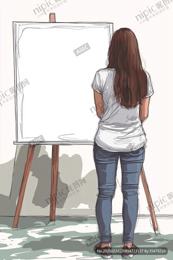 女生背影插畫