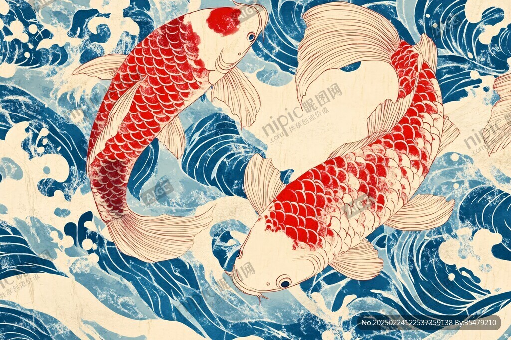 禪意招財鯉魚插畫