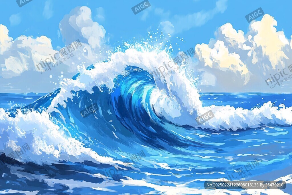 波濤海浪插畫