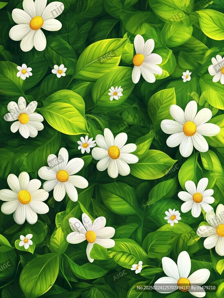 綠葉鮮花背景圖
