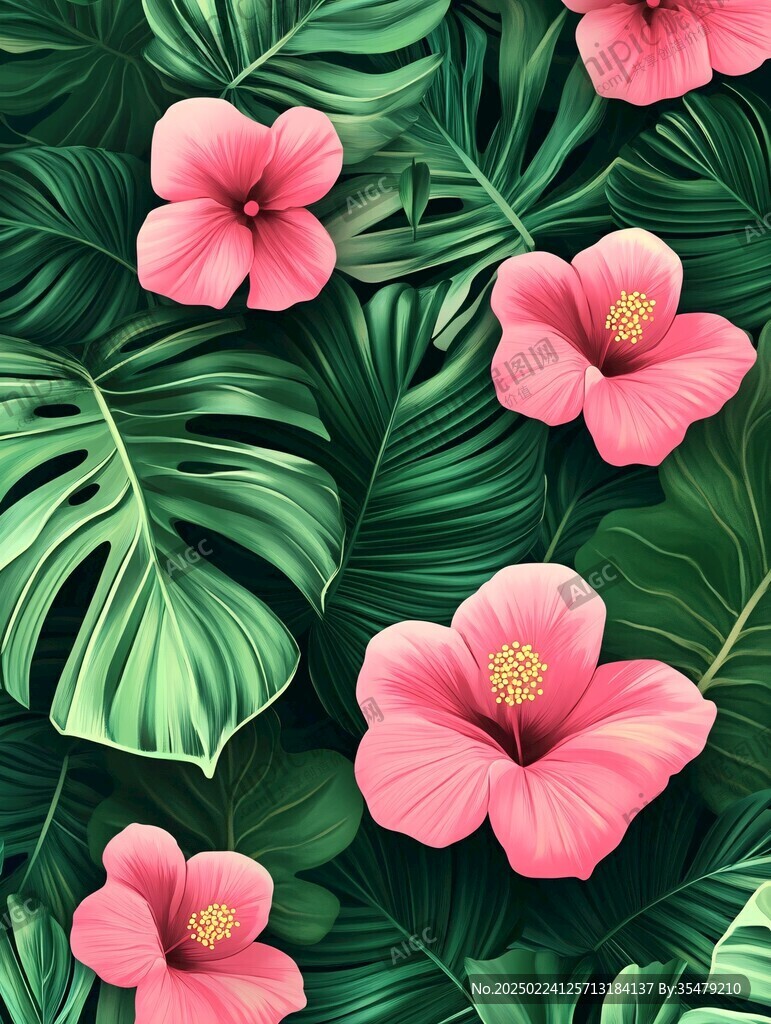 田園風(fēng)熱帶樹葉花朵