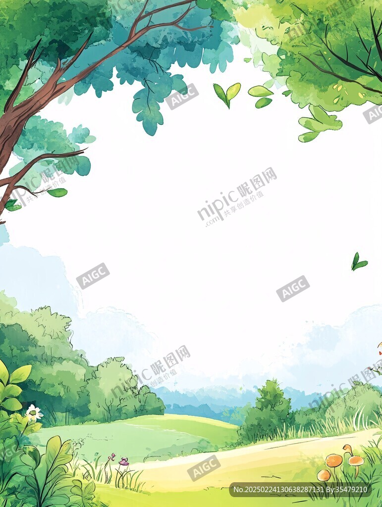 卡通綠樹(shù)草地背景
