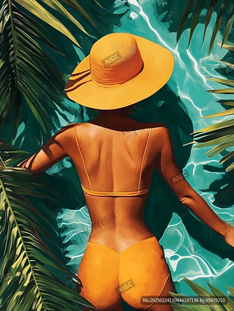 手繪比基尼美女插畫