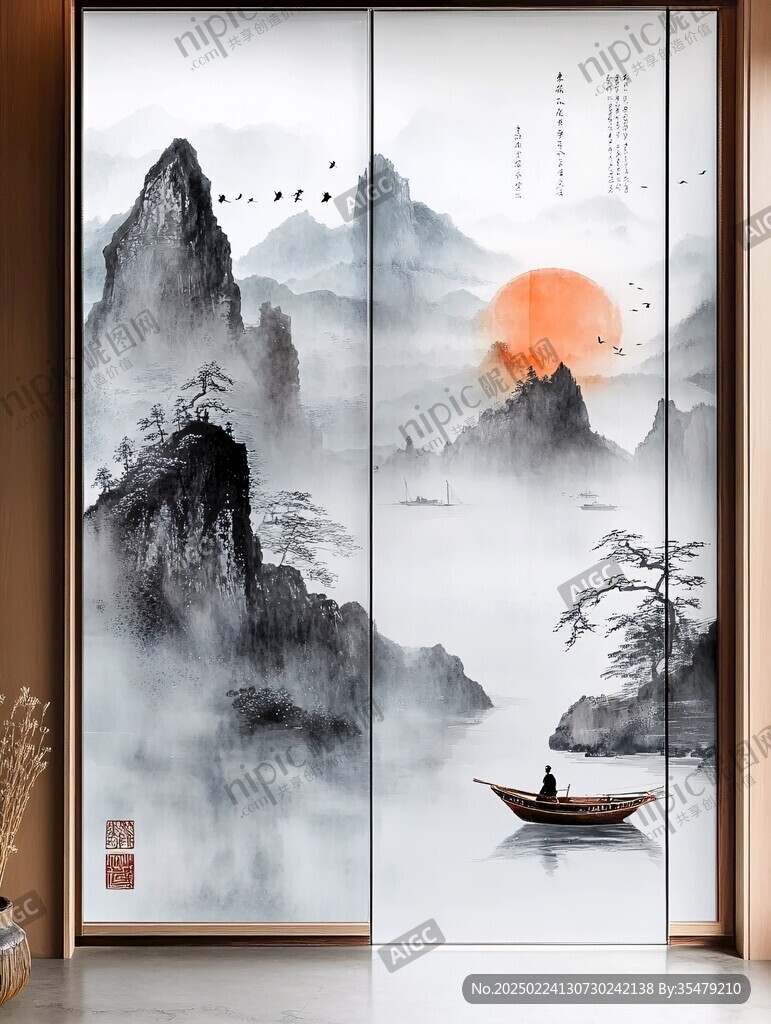 山水畫玻璃屏風(fēng)