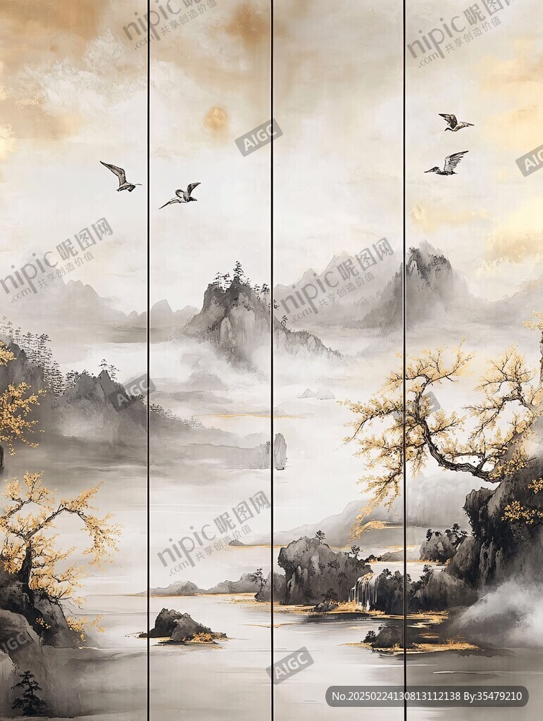 禪境墨韻油畫屏風條屏