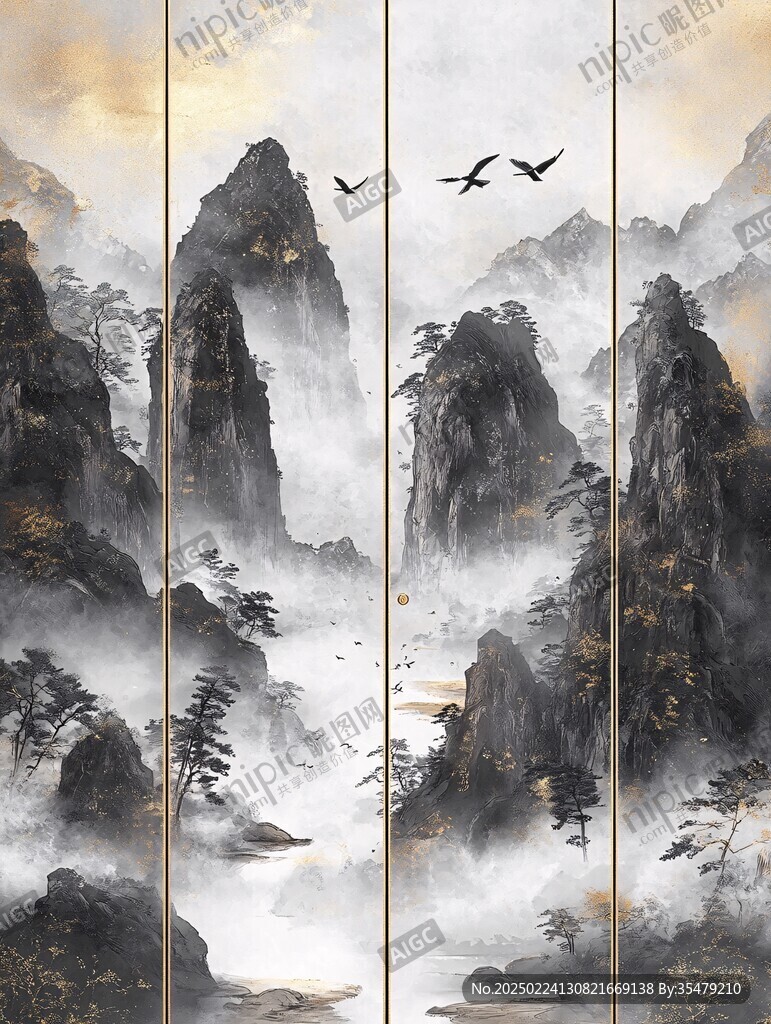 大氣山河屏風