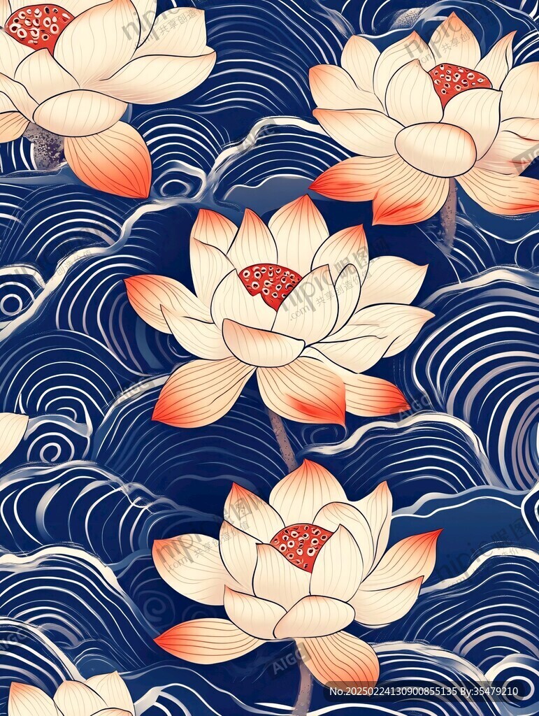 荷葉蓮蓬海浪古典紋飾