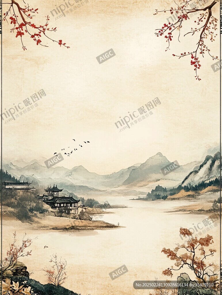金色古風古典山水背景