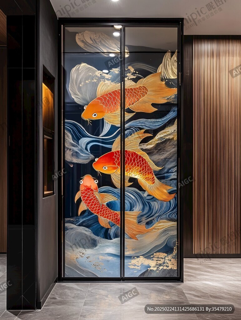 現(xiàn)代屏風(fēng)鯉魚圖