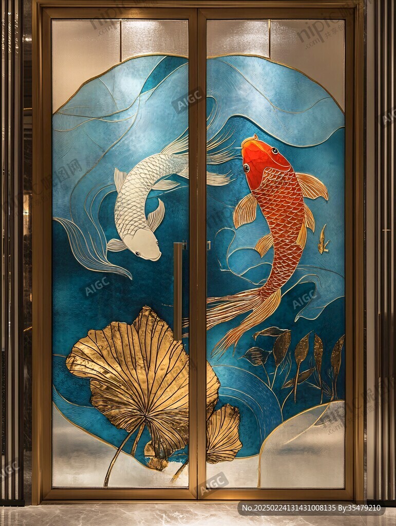 現(xiàn)代屏風(fēng)鯉魚圖