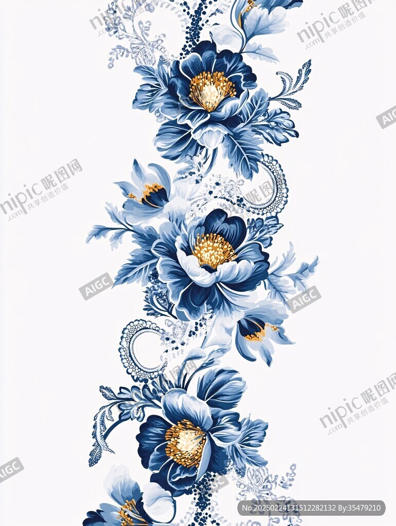 牡丹原創青花圖案