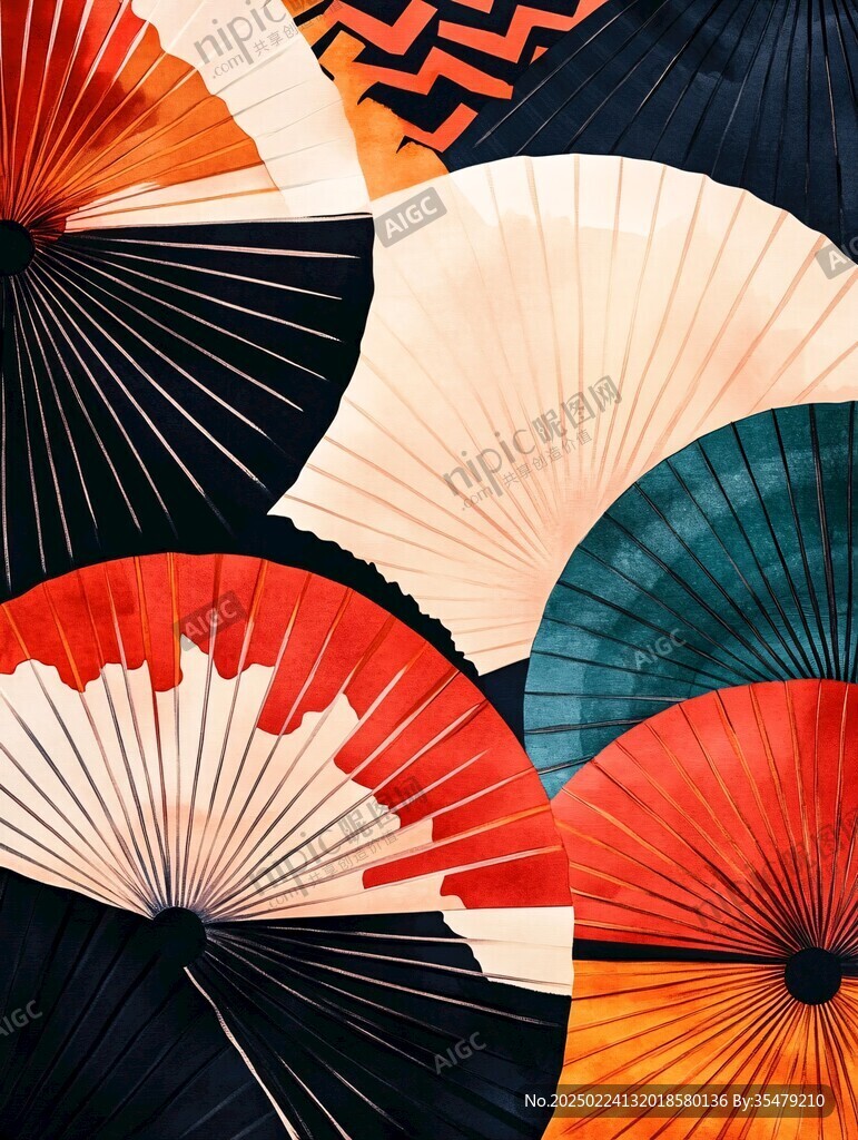 折扇格柵插畫