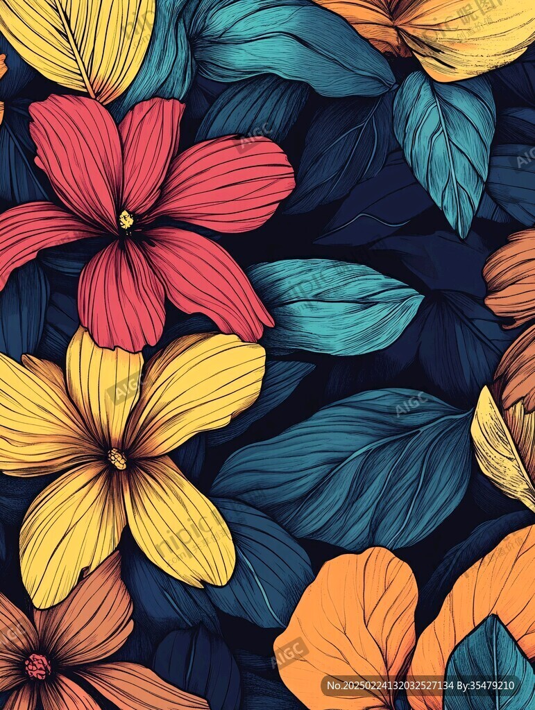 线条色块花卉 线条色块花卉