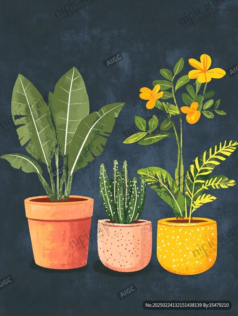 盆栽植物插畫
