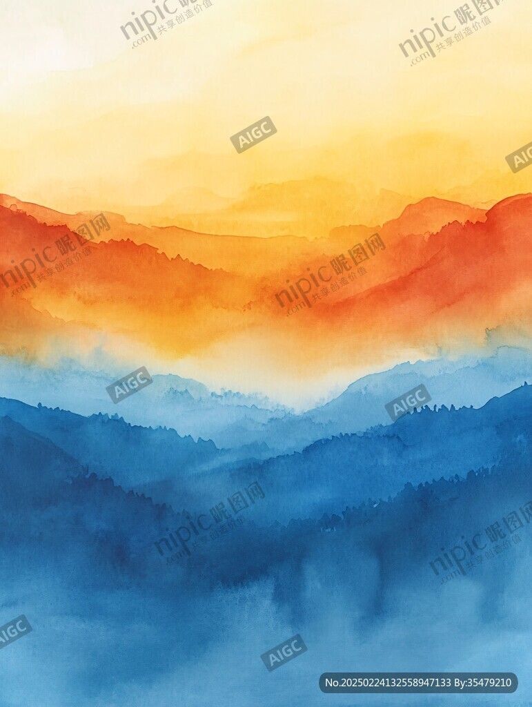 彩色水彩背景山水畫