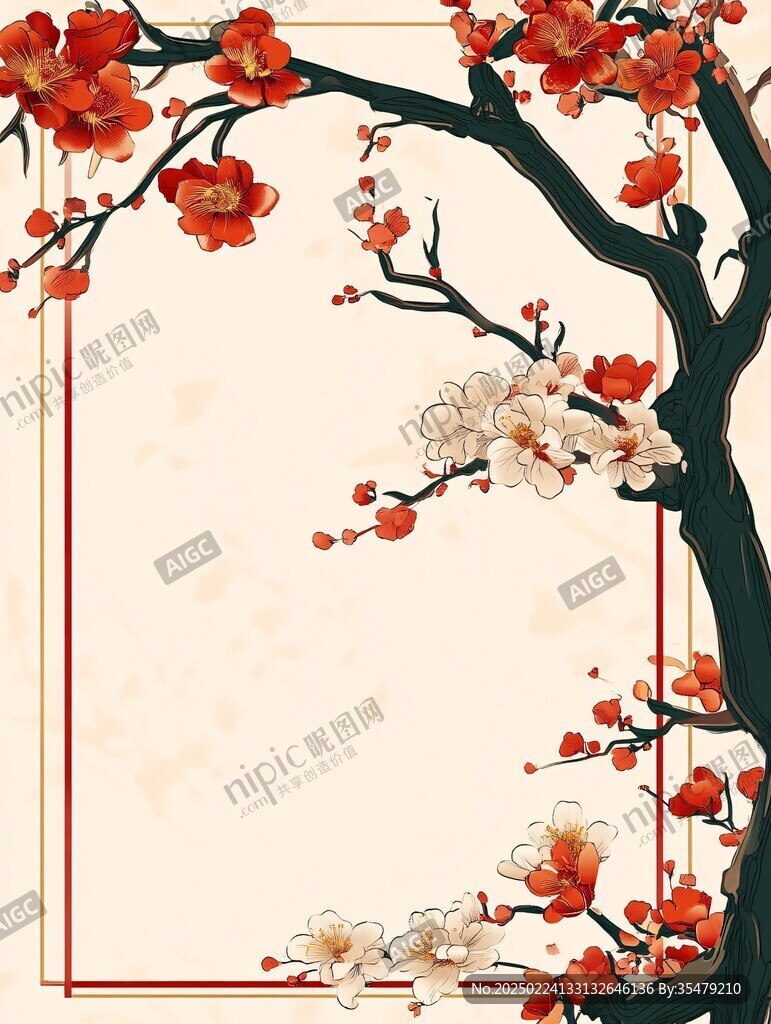 紅色梅花邊框紋理