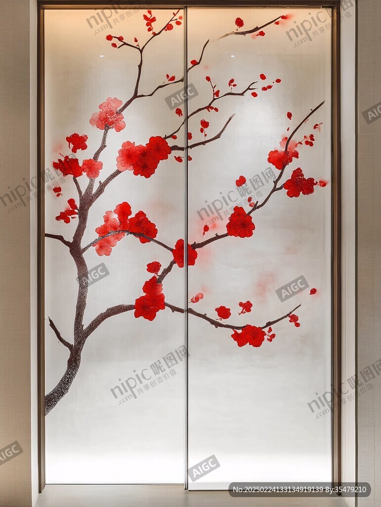 玻璃移門(mén)紅梅圖