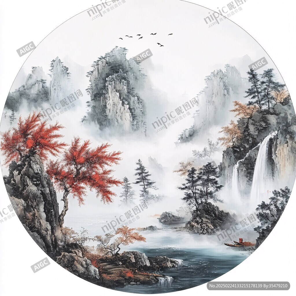 圓形掛畫山水畫