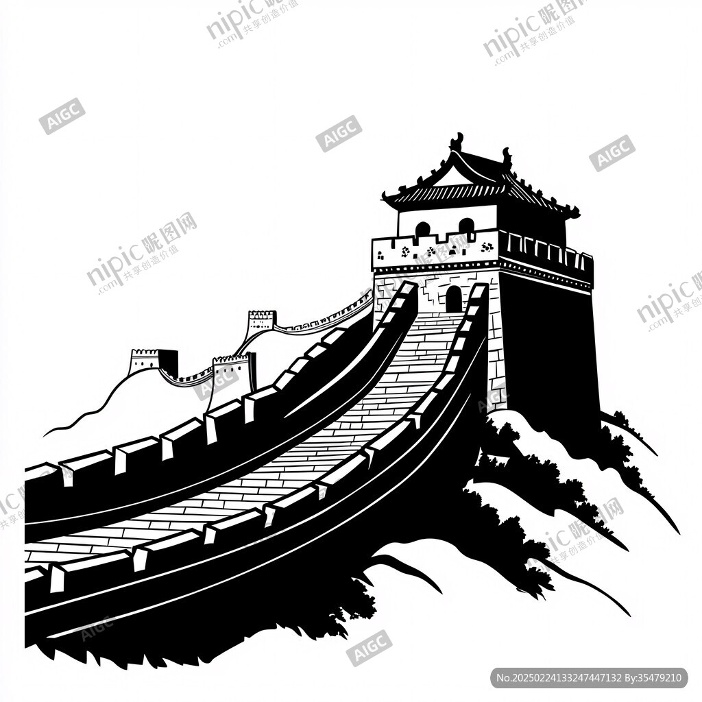 長(zhǎng)城版畫(huà)插畫(huà)雕刻素材