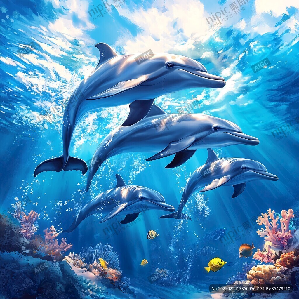 3d海豚卡通壁畫
