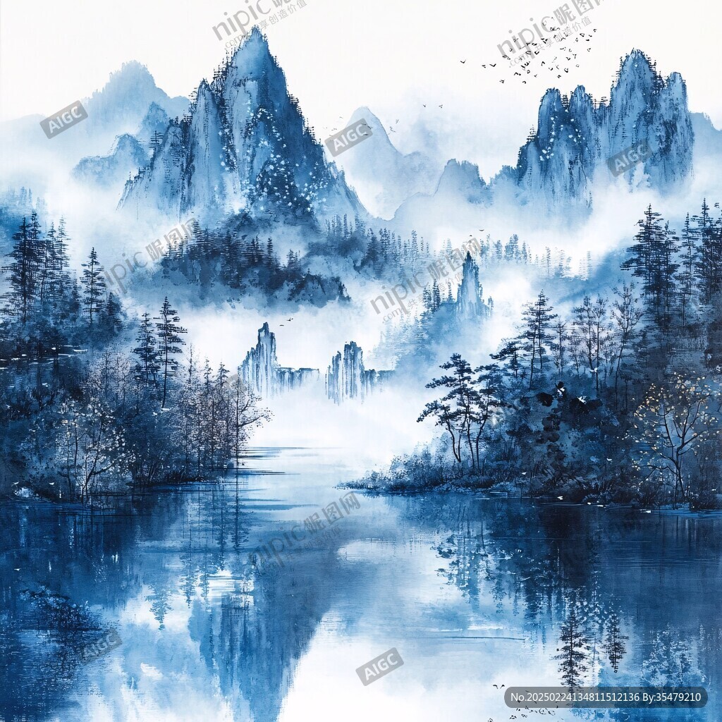 水墨數(shù)字畫(huà)工筆山水