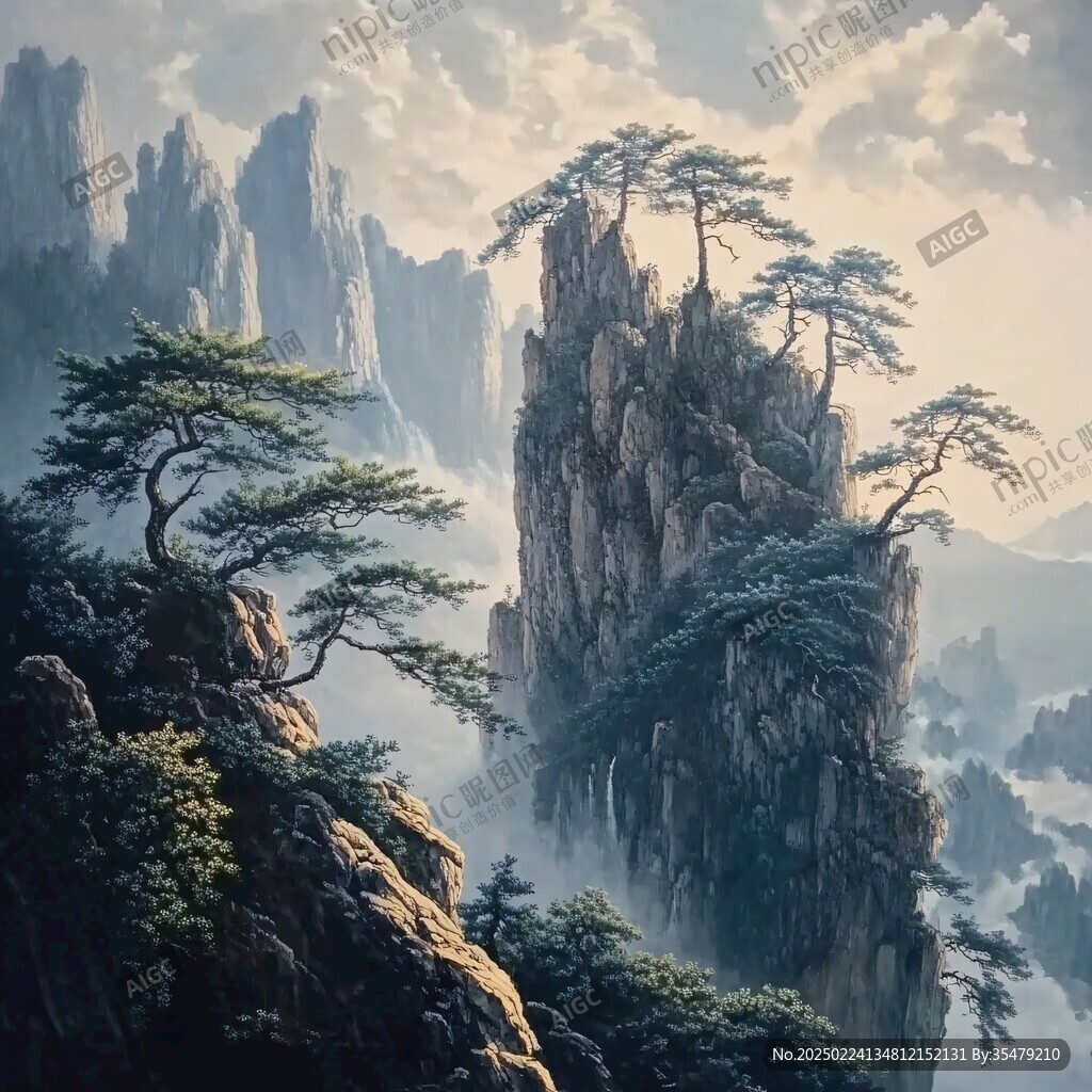 迎客松油畫
