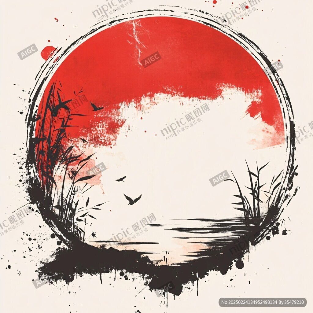圓形中式水墨