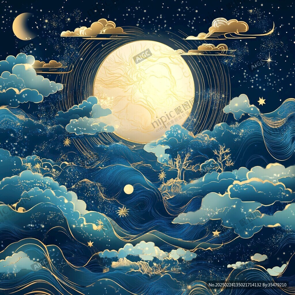 古風(fēng)海浪包裝插畫