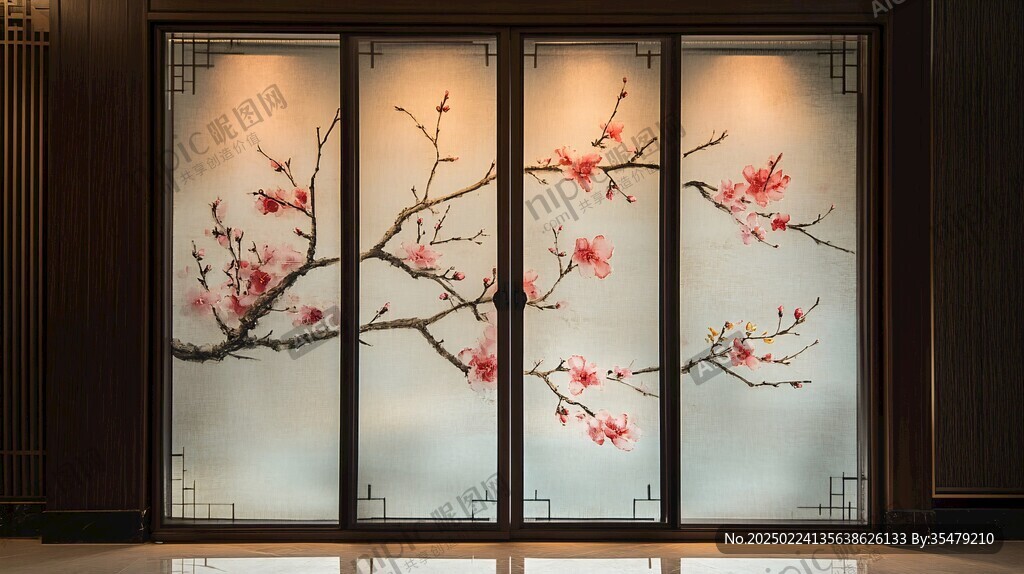 酒店客廳走廊梅花花鳥