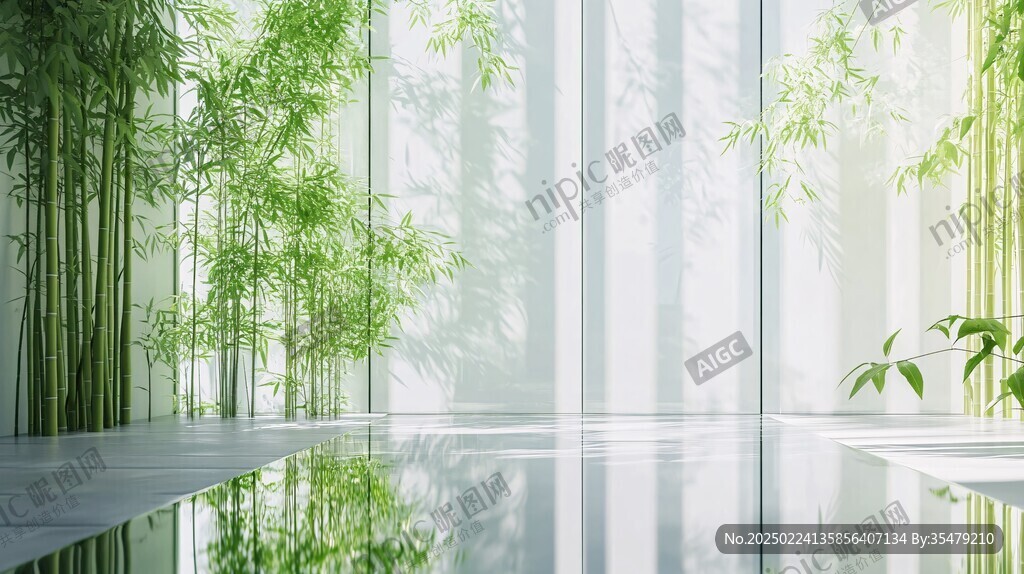 窗外竹景茂密竹林