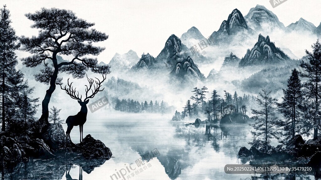 麋鹿禪意山水