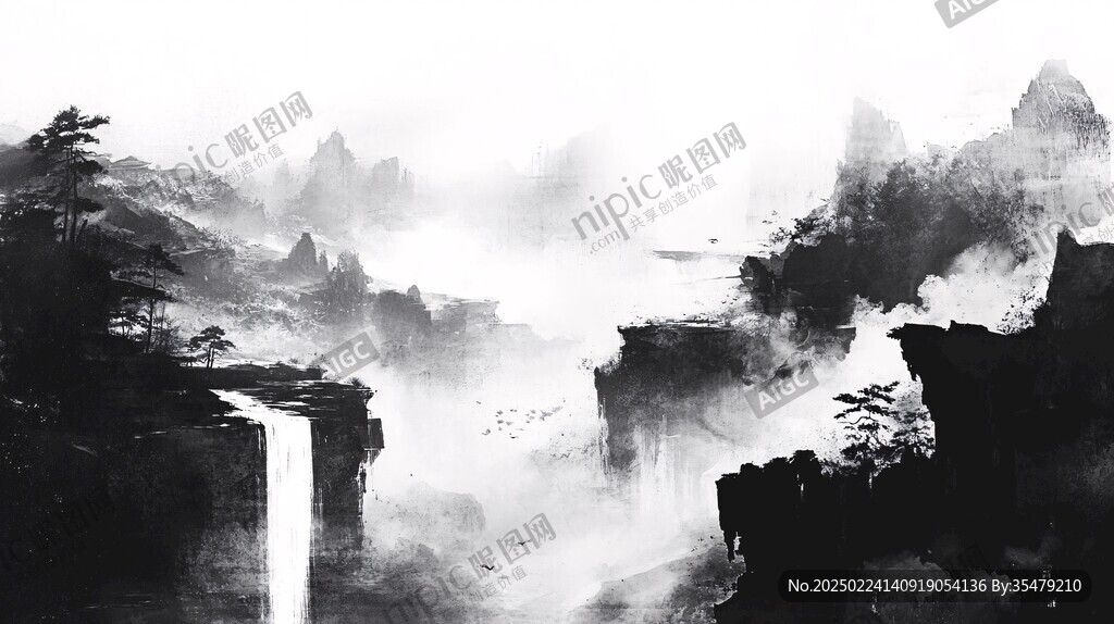 禪意山水數碼水墨畫