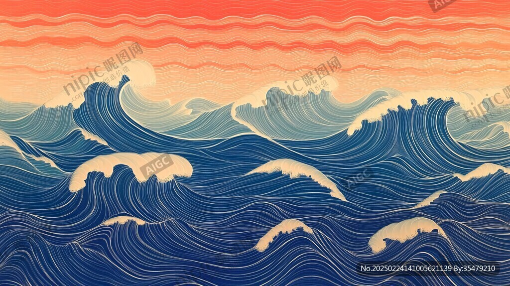 古風海浪包裝插畫