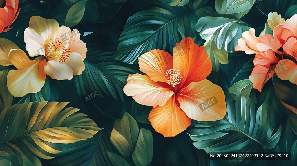 田園風(fēng)熱帶樹葉花朵